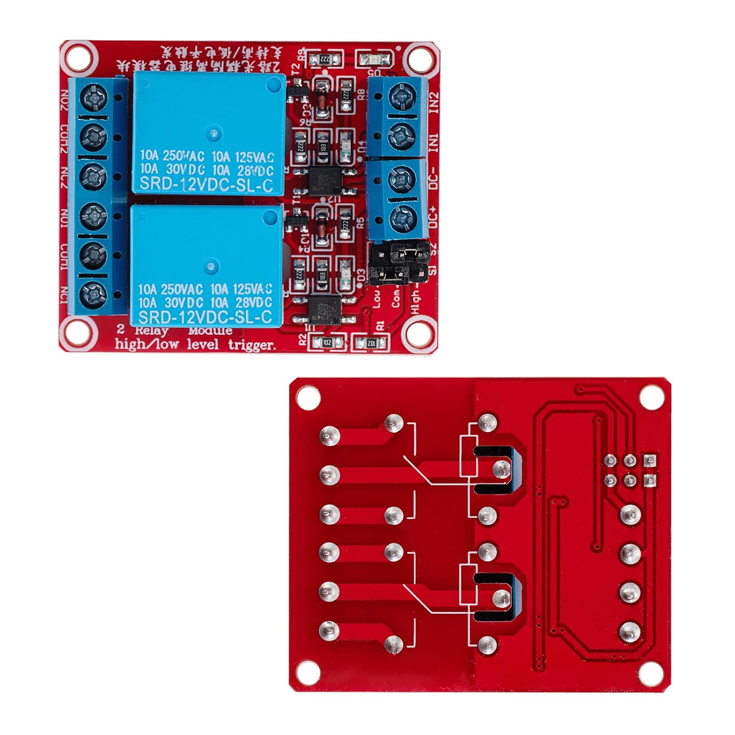 2PCS DC 12V 2 Channel Relay Module with Isolated Optocoupler Supports High and Low Level H/L Level Trigger Module Triggered