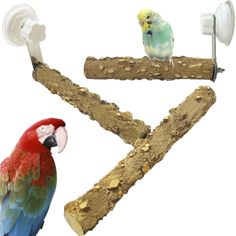 Poleiro em T para Aves de Madeira Natural com Ventosas Fejapa, Pacote com 2