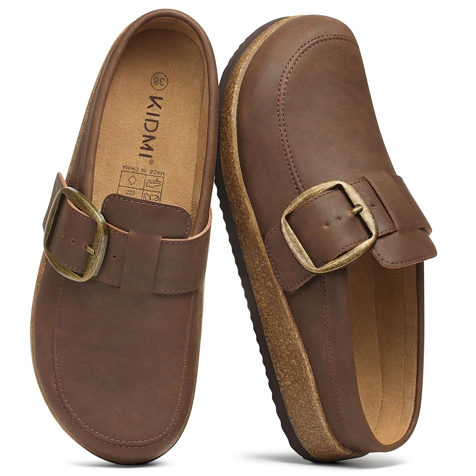 KIDMI Women's Vegan Leather Slip On Clogs with Big Buckle | Classic Loafer-inspired Desig…