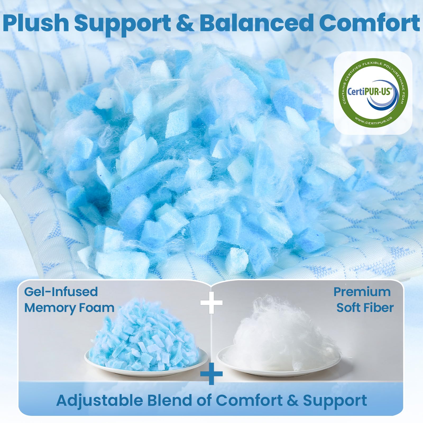 Qutool: Juego de 2 almohadas de espuma viscoelástica triturada, Queen, refrescantes, firmes y de apoyo para dormir en varias posiciones, con funda transpirable y lavable