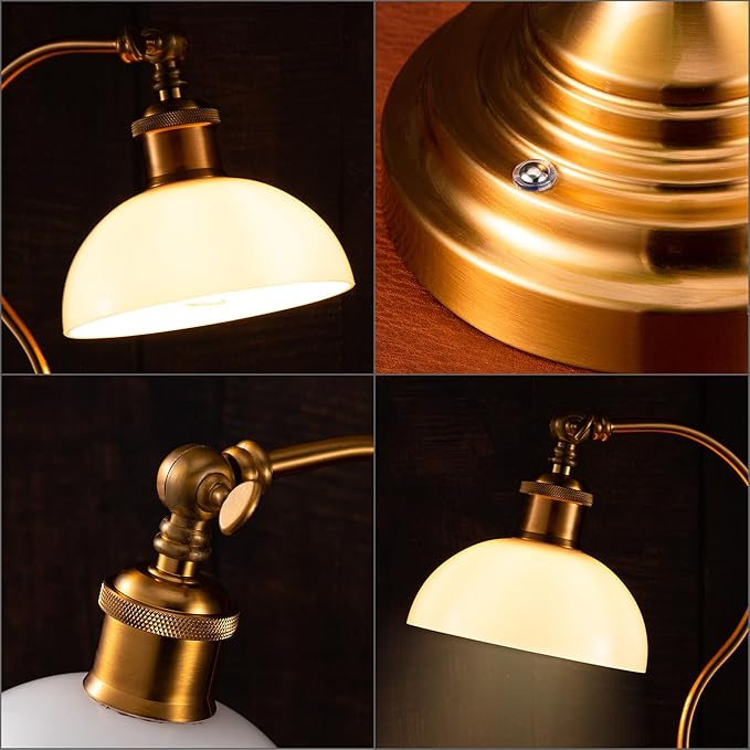 Anxingtools Cordless LED Table Lamp, Battery-Operated, Rechargeable, 3-Level Dimming, Universal USB-C Charging, 180° Swivel Head, White Jade Glass Shade (Antique Brass-White Glass) photo 3