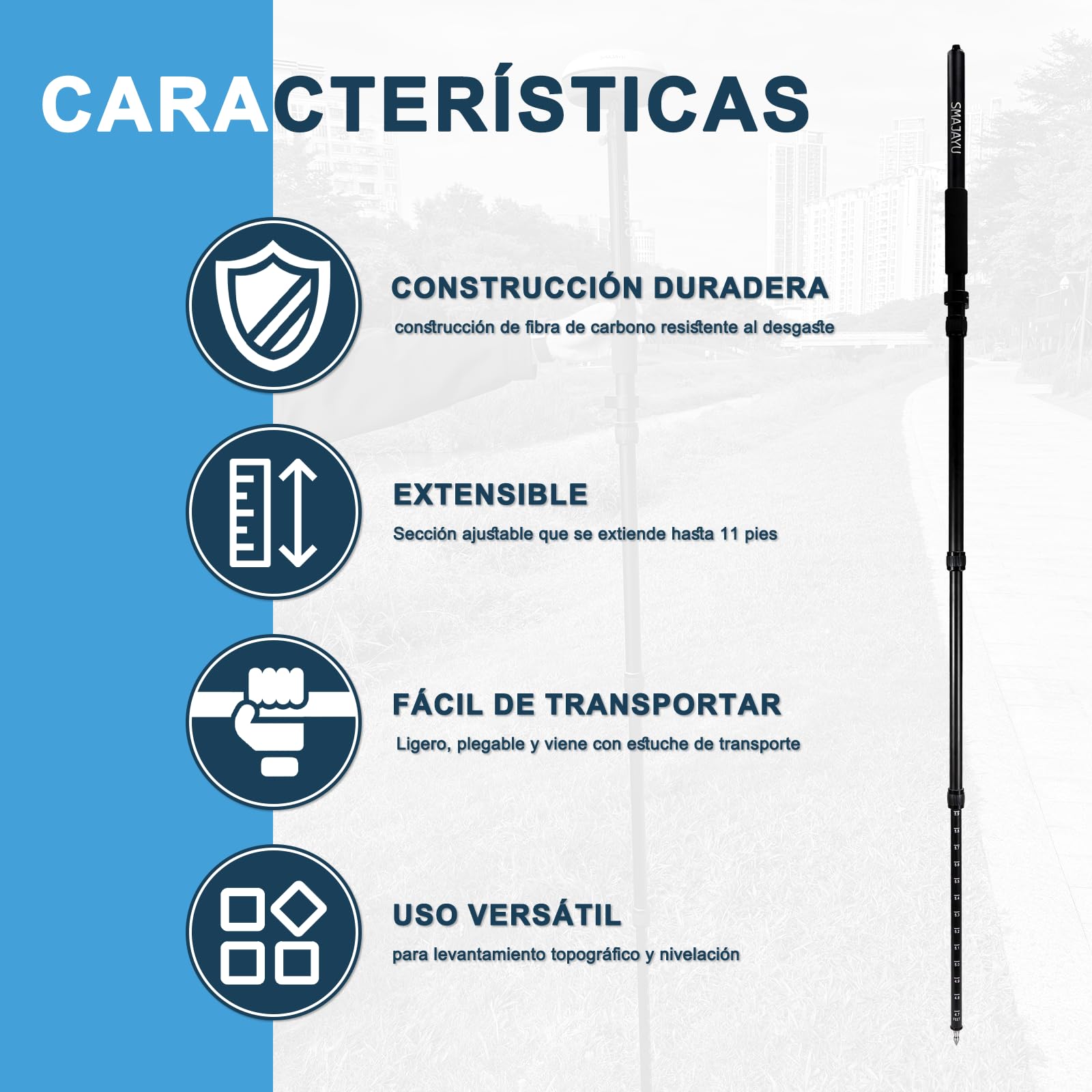 Jalón de medición de aluminio de 1,8 m con bolsa de transporte, nivel extensible con prisma de burbuja, accesorios para varilla de radio GNSS RTK, poste GPS telescópico para ingeniería civil