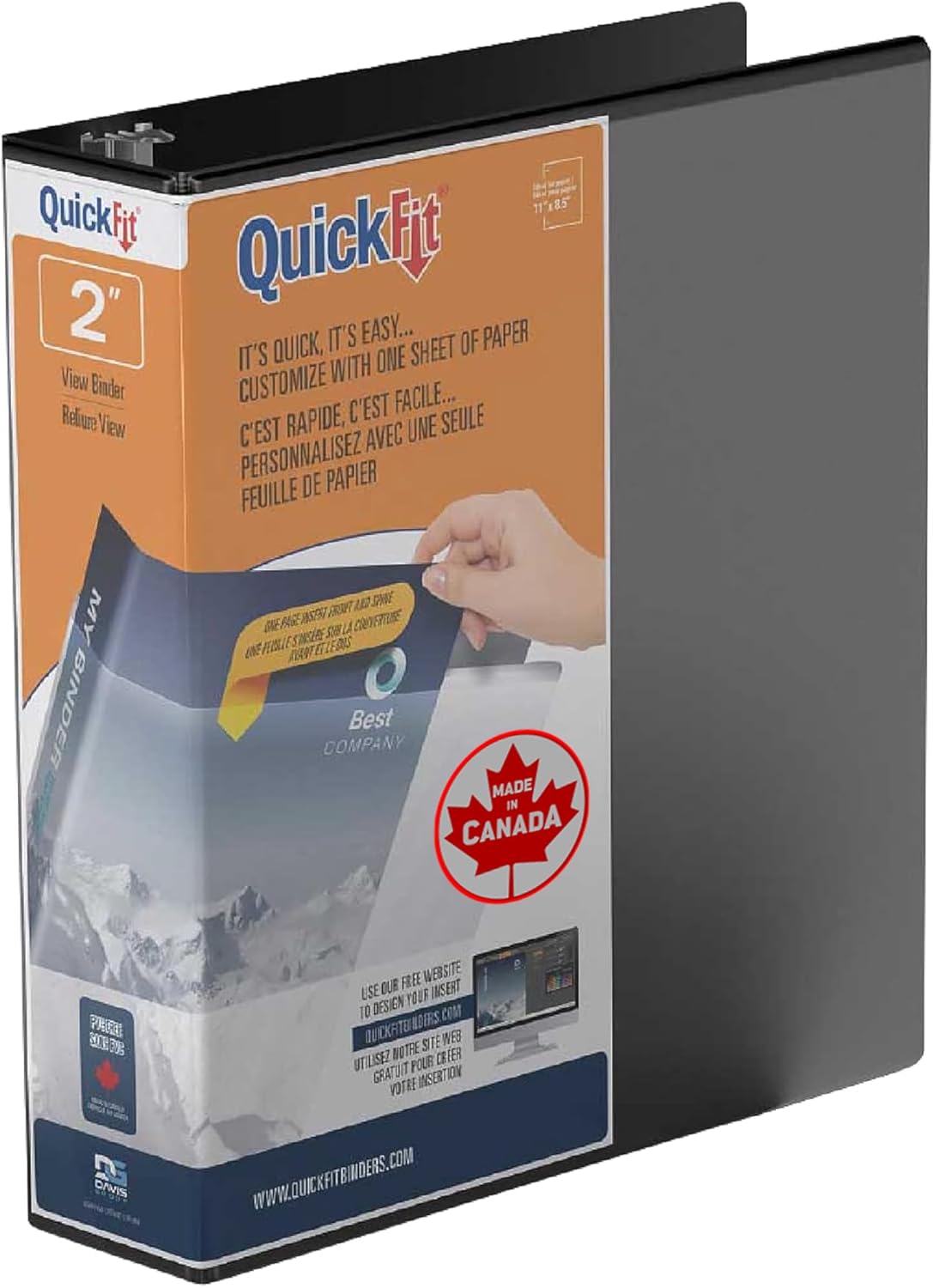 Quickfit View Binder, 3-Ring Binder for School or Office, D Ring, Black, Single, 2 Inch