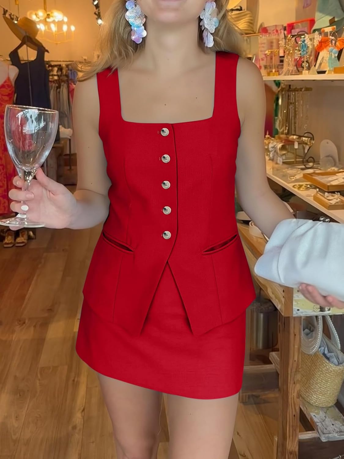 Cicy Bell Womens Summer 2 Piece Outfits Blazer Vest Mini Skirt Suit Sets