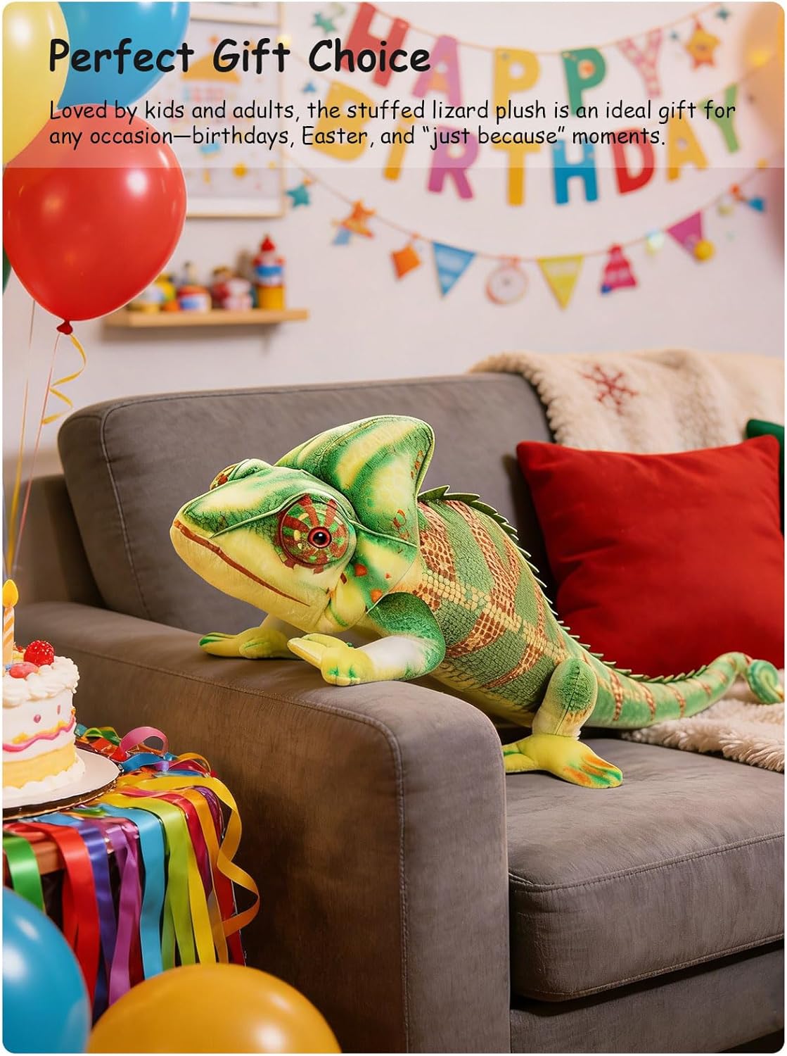 31.5" Realistic Chameleon Stuffed Animal, Large Chameleon Lizard Plush Toy Cuddly Iguana Reptile Animal, Birthday Gift Decoration Plushy for Boys Kids Teens Adults (Green, 80cm/2.62ft)