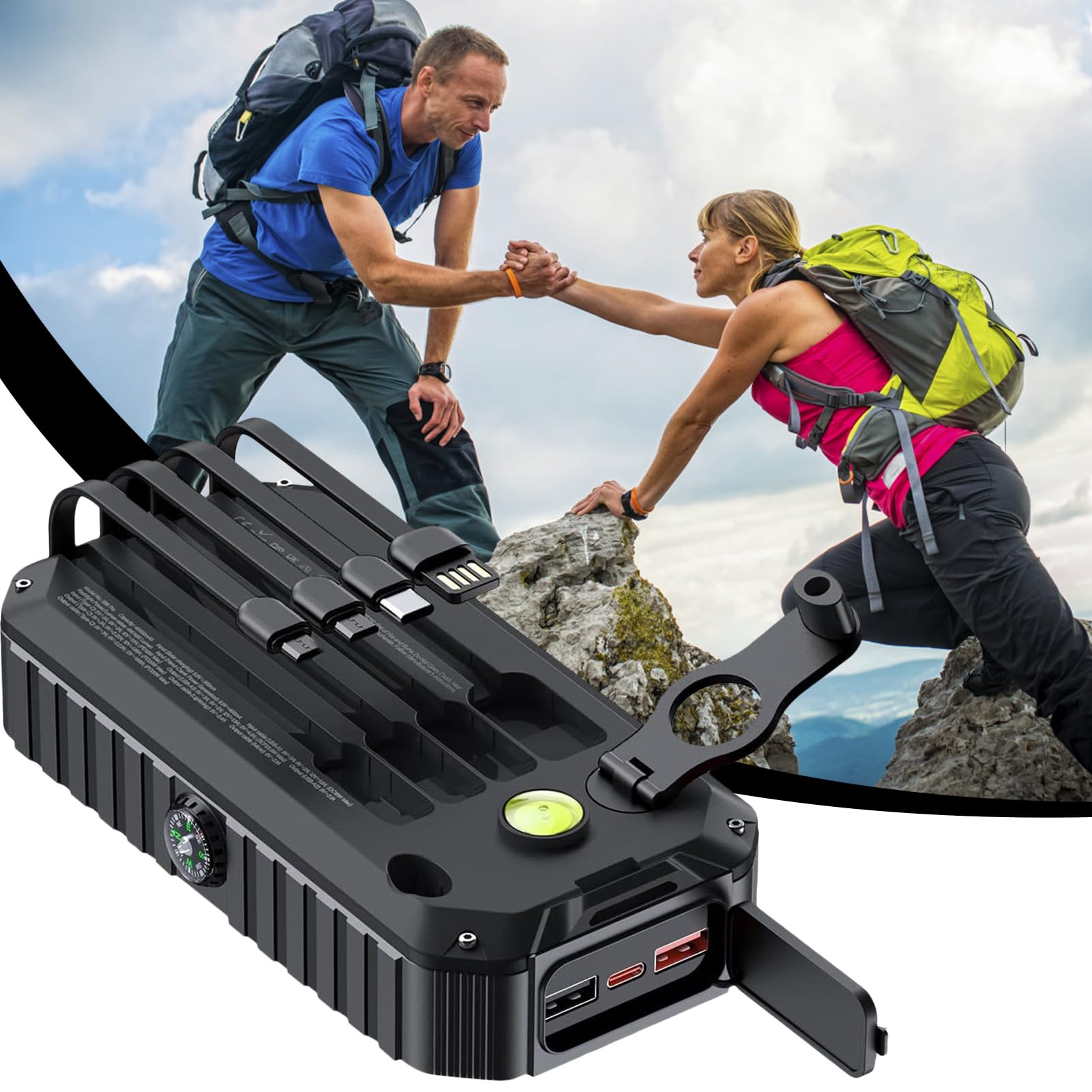 Power Bank Solare 20000mAh Modalità con Torcia | Power Bank Solare con Manovella Per Campeggio, Escursioni, Viaggi, Gite in Auto, Pesca, Backpacking, Festival Musicali