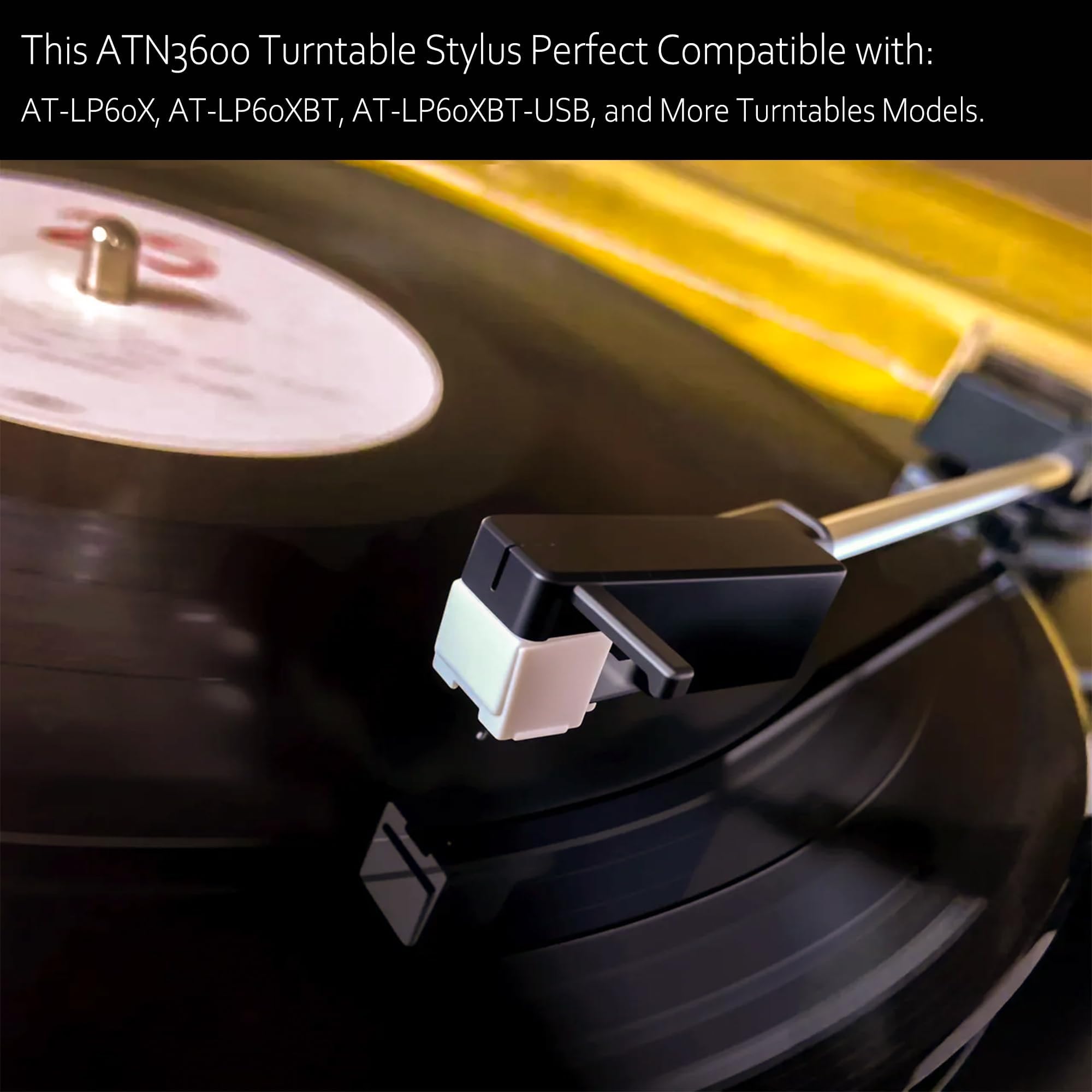 ATN3600L zamiennik igieł do odtwarzacza płyt z rysikiem do czyszczenia, zamienny rysik kompatybilny z Audio-Technica AT-LP60X, AT-LP60XBT i AT-LP60XBT-USB odtwarzacz płyt winylowych