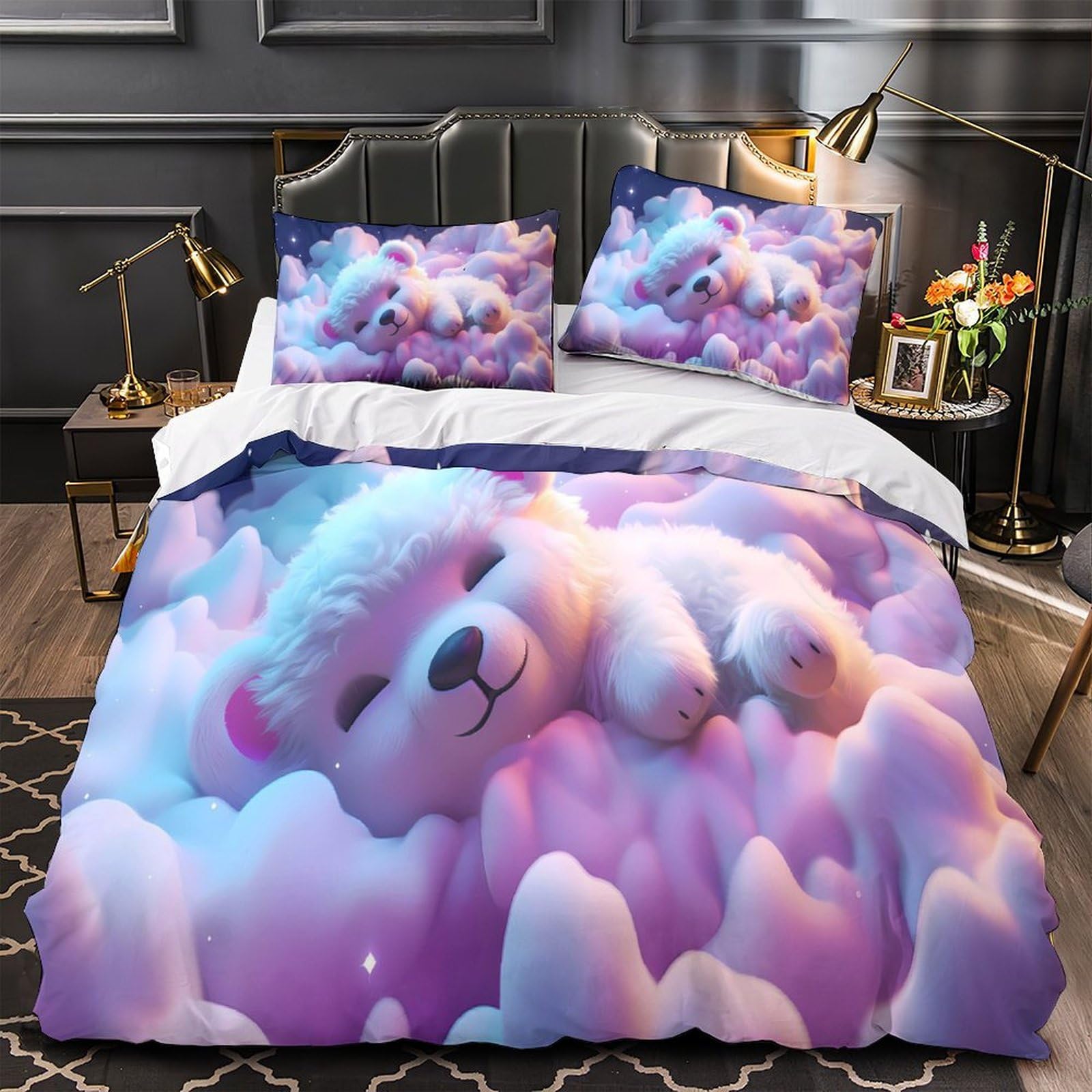 Housse de Couette Ours Mignon 3D Imprimé en Microfibre Peluche Douce Haute Densité