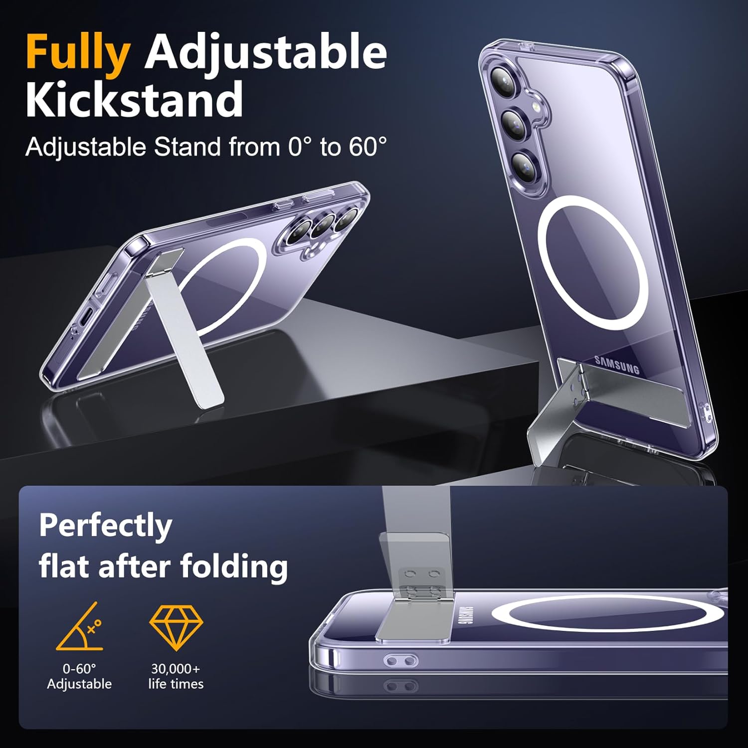 SPIDERCASE Magnetic for Samsung Galaxy S24 Case, [3 Stand Ways][ Military Grade Drop Protection] with Invisible Stand Shockproof Slim Case for Samsung Galaxy S24 6.2", Clear - Image 6