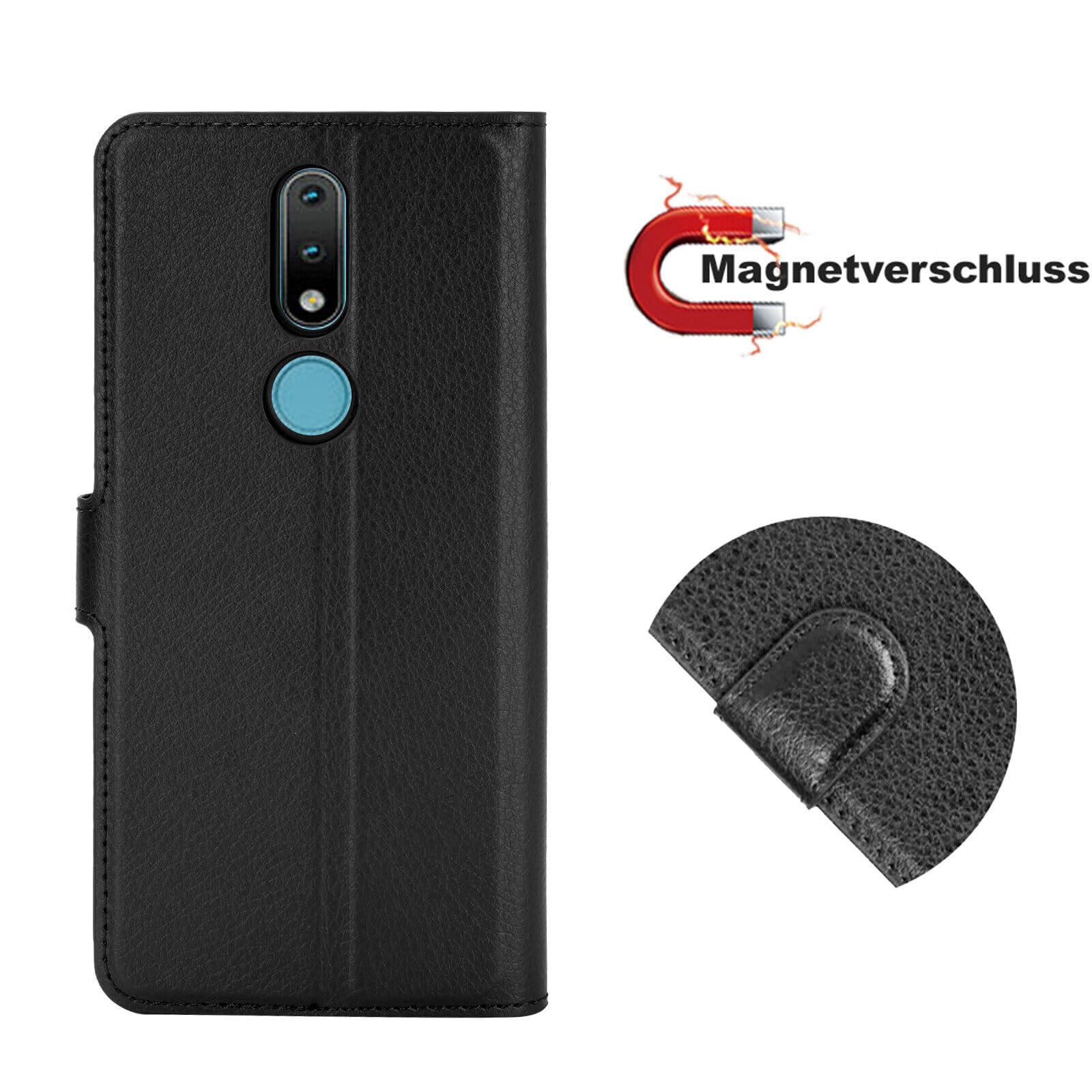 Betterfon Custodia A Libro Con Chiusura Magnetica Per Nokia 2.4 - Pelle PU E TPU Con Porta Carte E Funzione Stand - Nero