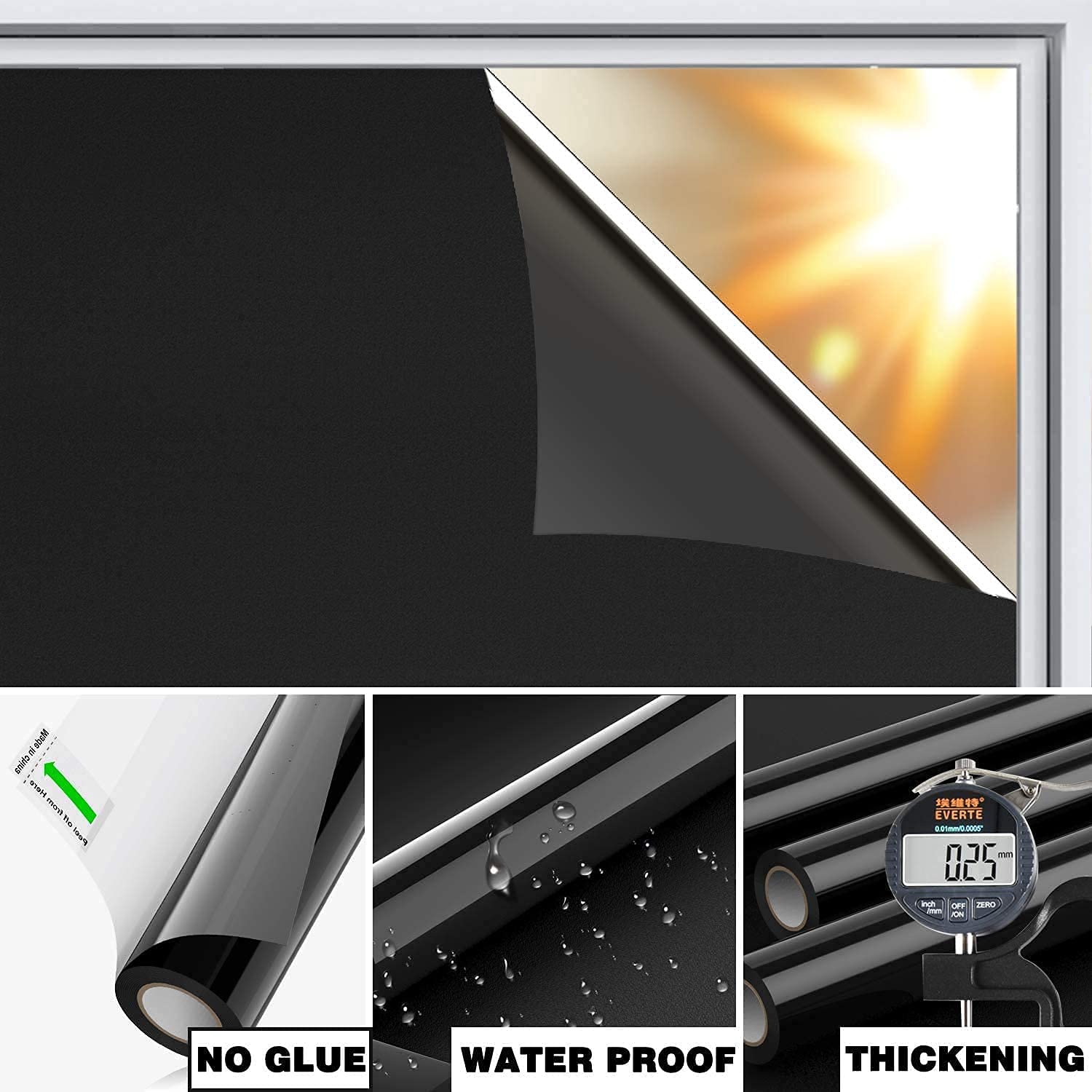WISDOM Privacy Total Blackout Film 100% UV Blocking Window Darkening Film Black Opaque Privacy Tint Removable Glass (20 x 48 in) 4