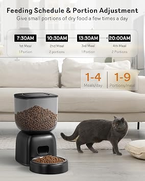 Automatic Cat Feeder, 3L Cat Food Dispenser Battery-Operated with 180-Day Battery Life, Timed Pet Feeder for Cats and Dogs, Desiccant Bag, Programmable Portion Control, 10s Voice Recorder