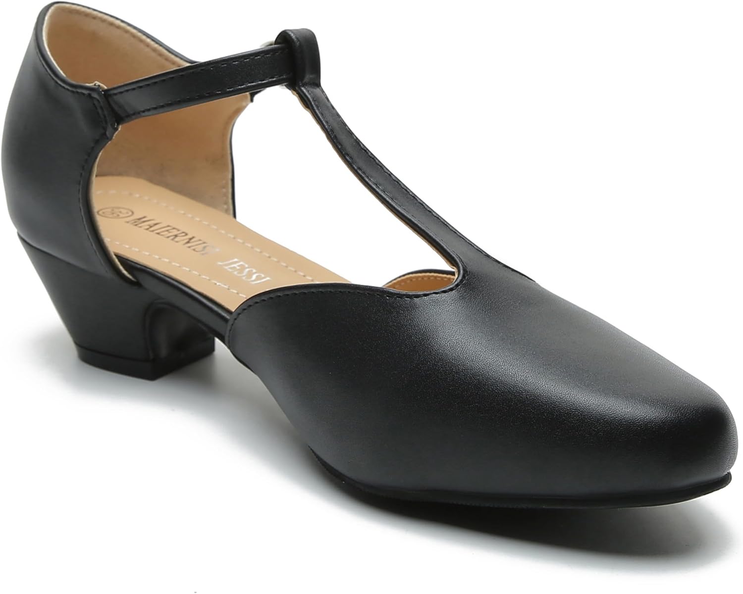 MAIERNISI JESSI Women's T-Strap Mary Jane Pumps, Low Block Heel, Closed Toe, Buckle Ankle Strap - Image 6