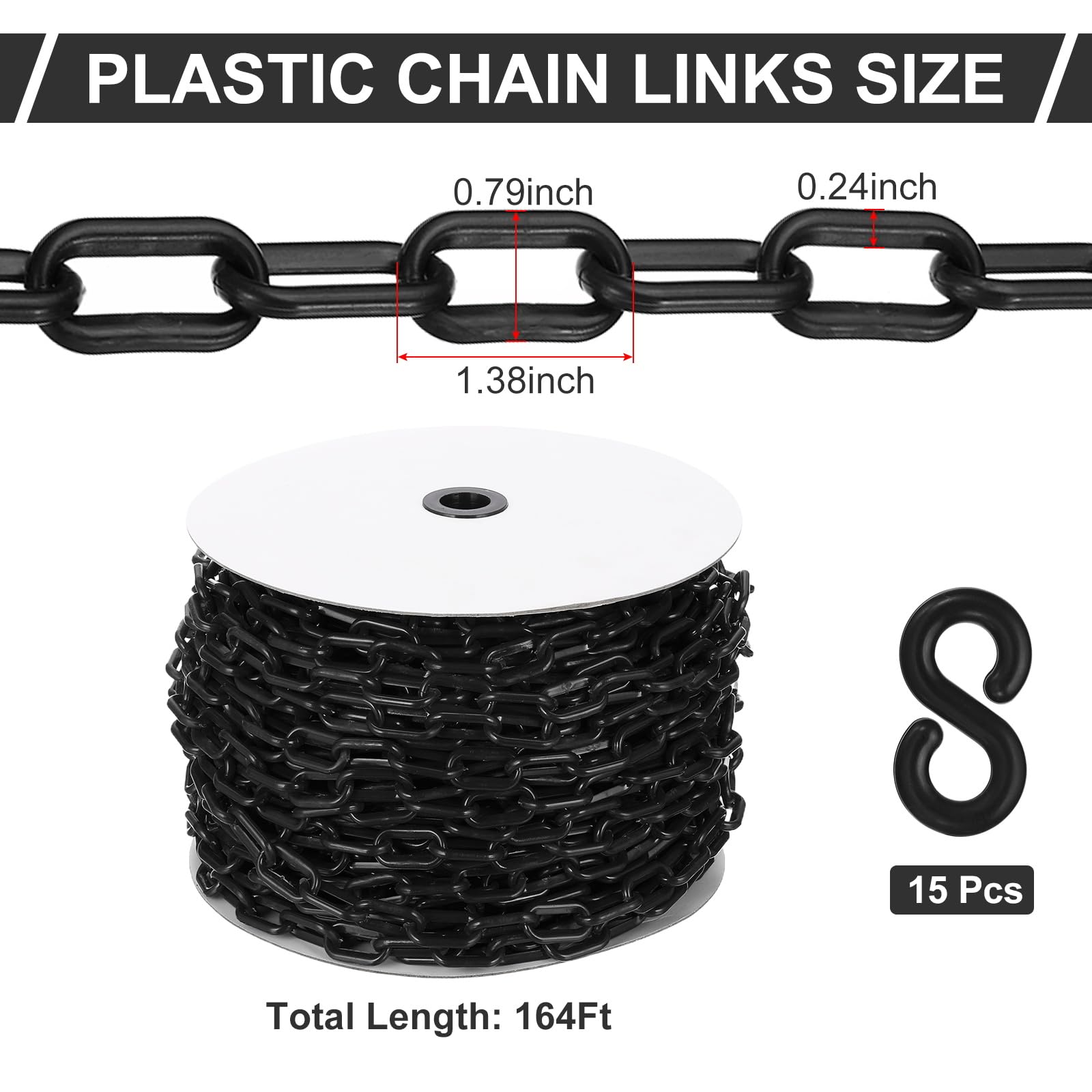 PATIKIL Chaîne plastique noire 164 pieds 6mm Chaîne sécurité plastique