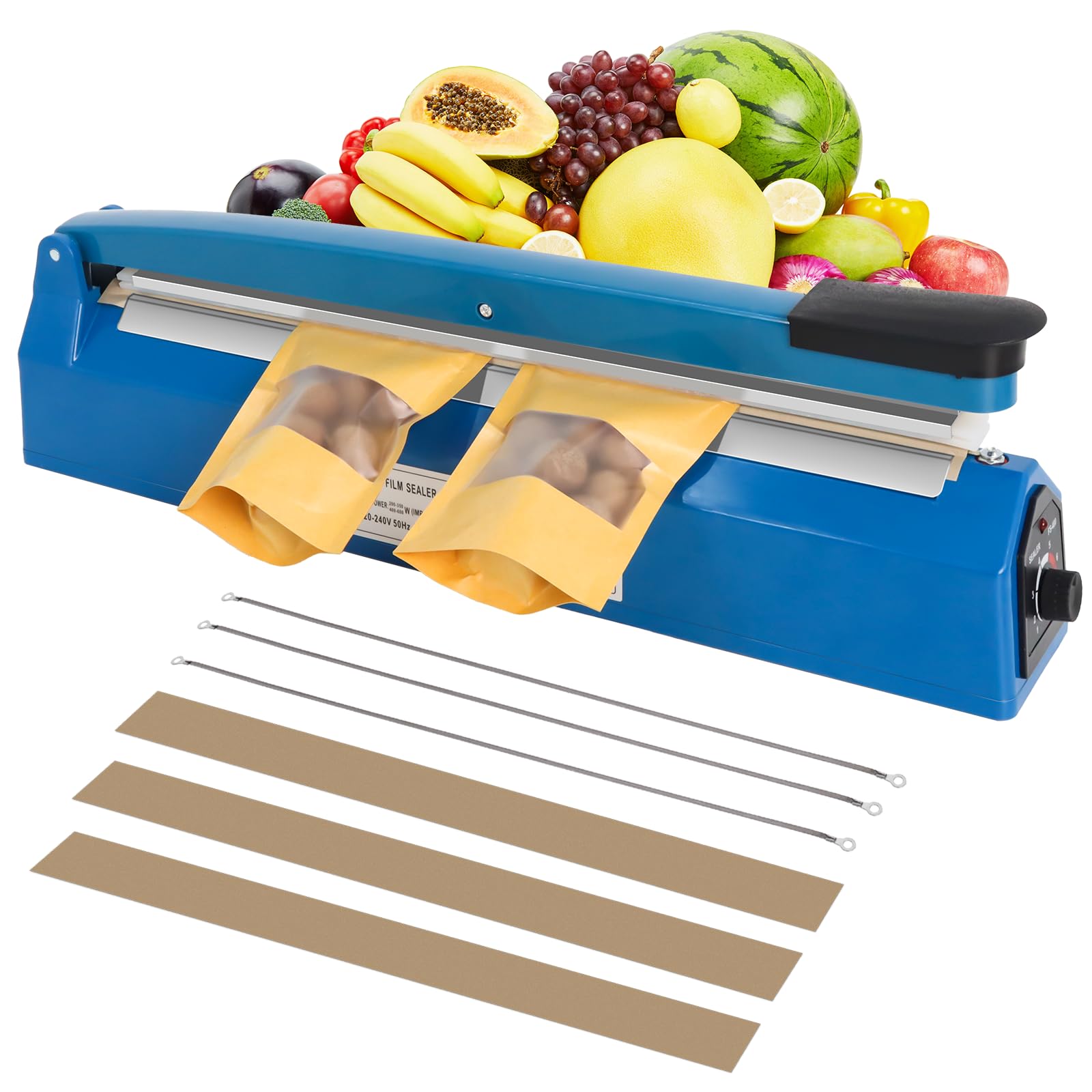 300mm/12inch Impulse Sealer Machine, Extra 3 Heat Elements and Adujstable 8 Class Temperature with Electronic Control, Plastic Bag Sealing Machine by Gekufa, Ideal for Plastic PE PP Kraft Paper Bags