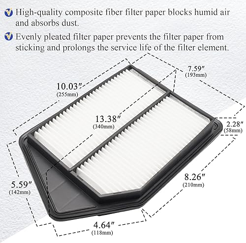 Miniatura 4 de CA11476 Filtro de aire de motor para Honda Accord L4 2.4L 2015-2019 Acura TLX L4 2.4L CF10134 17220-5A2-A00 2013-2017