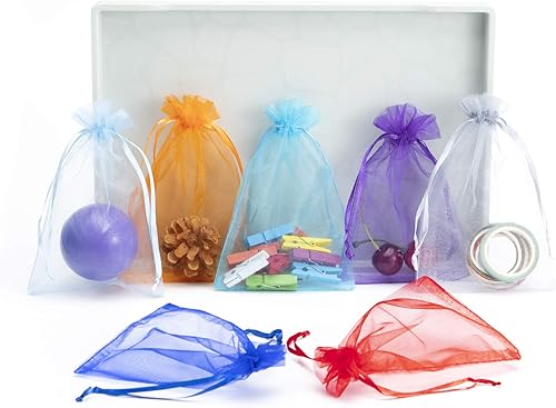 Miniatura 3 de Volanic 100 bolsas de regalo de organza con cordón transparente de 5 x 7 pulgadas, bolsa de joyería, bolsa de fiesta, boda, bolsas de dulces,
