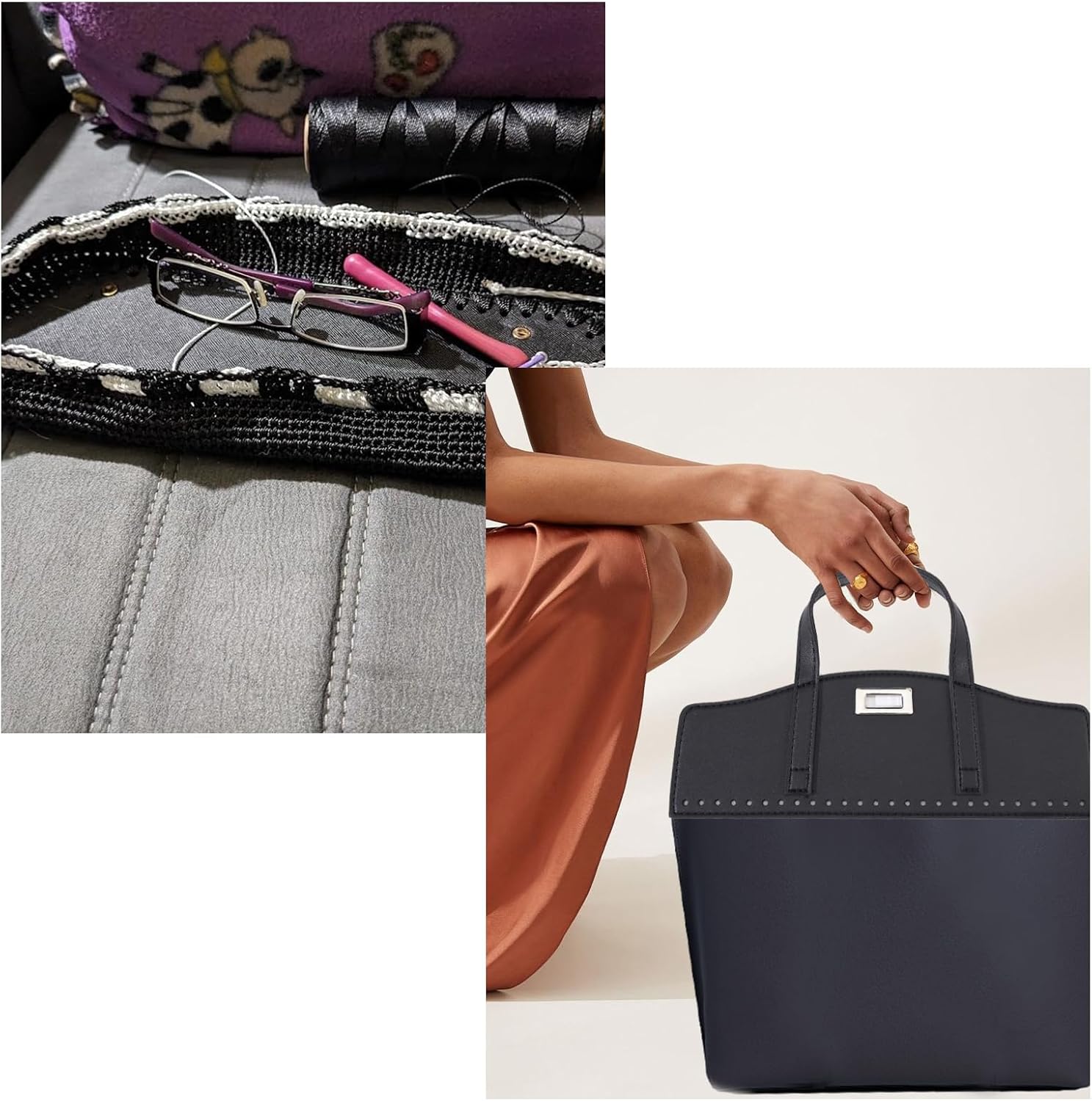 beinkmake PU Leather Backpack Making Kits Bag Bottom Shaper Pad Bag Straps with Holes Turn Lock Crochet Knitting Set for DIY Purse Wallet Shoulder Bags Making Repairing - Image 7