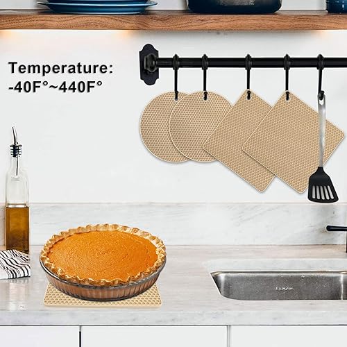 Miniatura 7 de Paquete de 4 salvamanteles de silicona para ollas y sartenes calientes, soportes para ollas, alfombrillas de silicona antideslizantes y resistentes