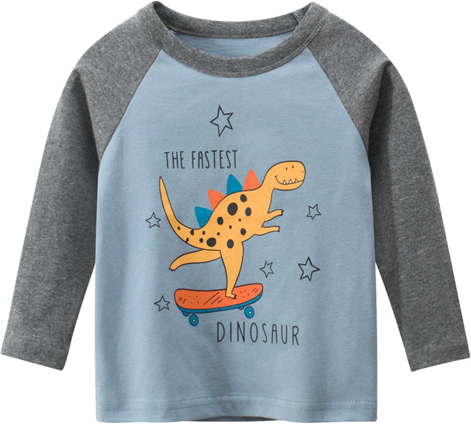 Toddler Boys Long Sleeve T-Shirts Cotton Dinosaur Shirts Crewneck Graphic Tees 4 Pack