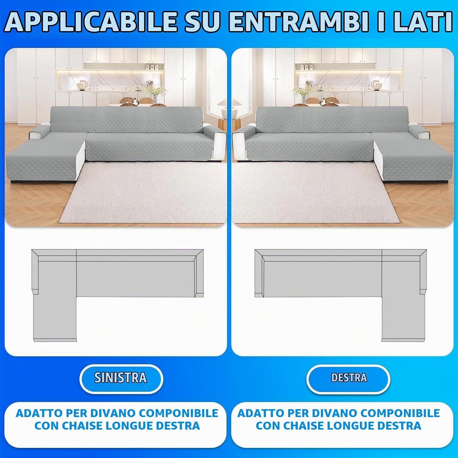 Copridivano Impermeabile 3 Posti Con Penisola, Copridivano Angolare Con Penisola Sinistra/Destra Reversibile, Con Braccioli, Universale, Antigraffio, Antiscivolo, Grigio Chiaro