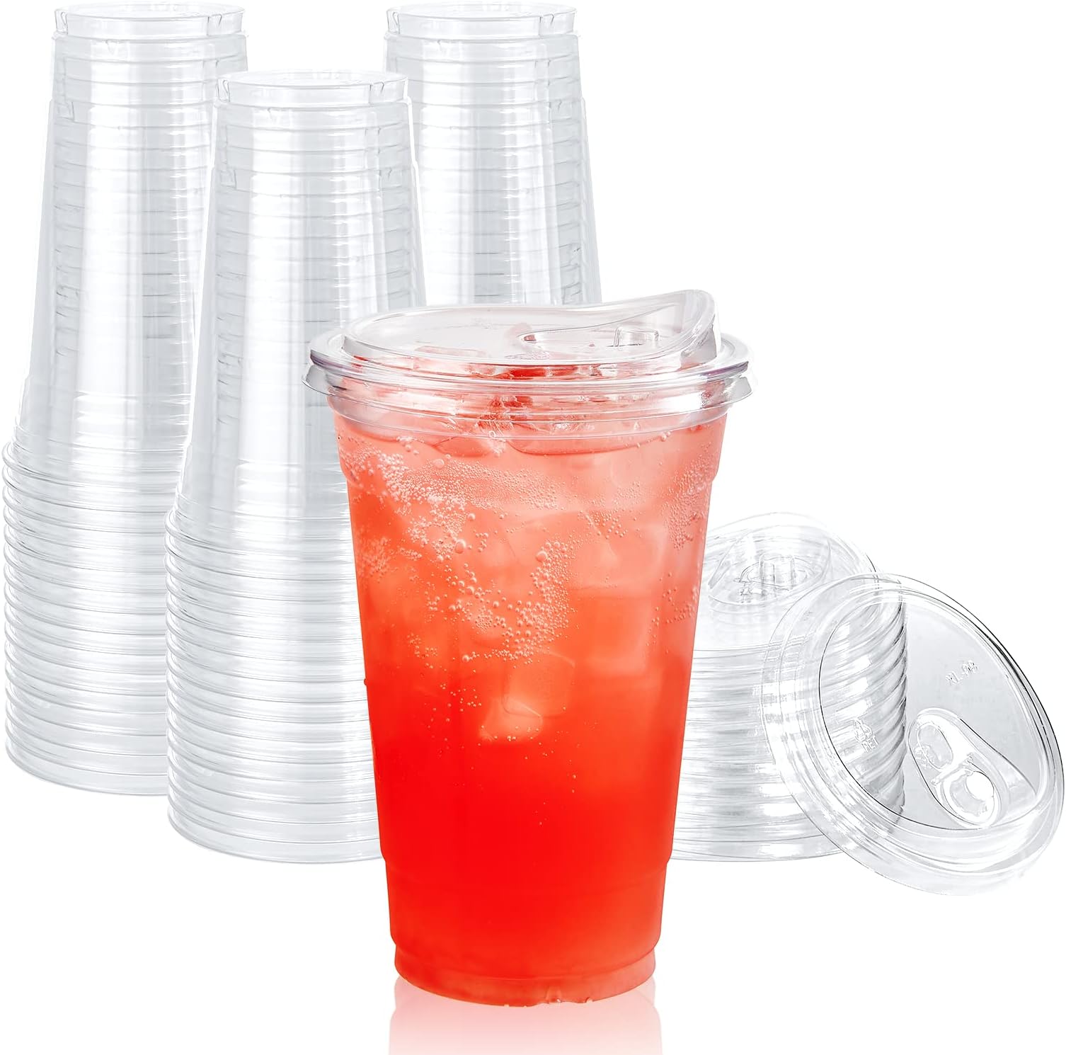 LILYMICKY[90 PACK] 20 oz Clear Plastic Cups With Strawless Sip Lids, Disposable Plastic Cups With Sip Through Lids for Ice Coffee, Smoothie, Slurpee, or Any Cold Drinks