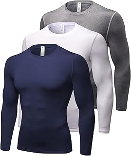 Queerier 3 Pack Men's Compression Shirt Long Sleeve Undershirts for Men Baselayer Sports Thermal Tops