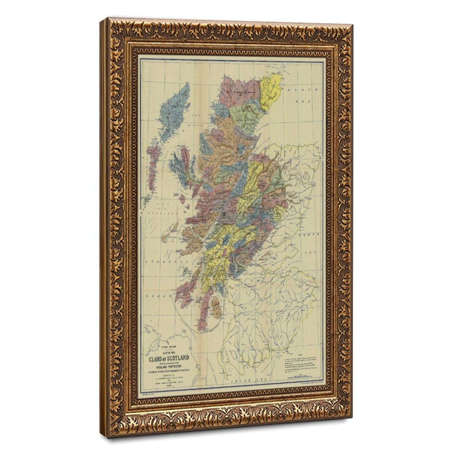 WCYB Clans of Scotland Historical Map Clan Locations & Principal Landowner Area 1899 Prints Posters Canvas Deco Paintings Wall Art For Office Hangable Fram
