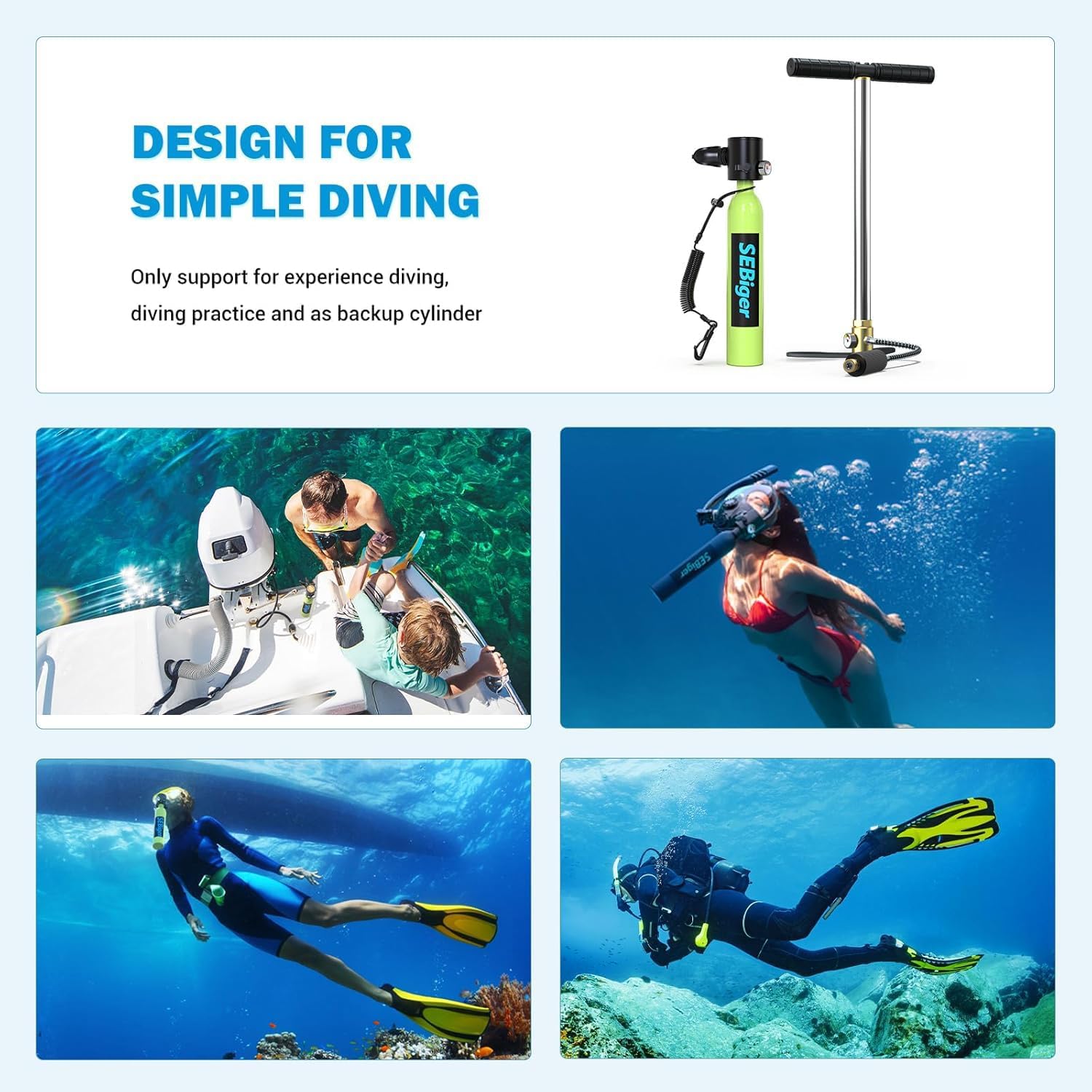 Diving Tank with DOT Certification Reusable Scuba 0.5L Pony Bottle Support Dive Time Diving Cylinder Suitable for Underwater Work/Underwater Recreation