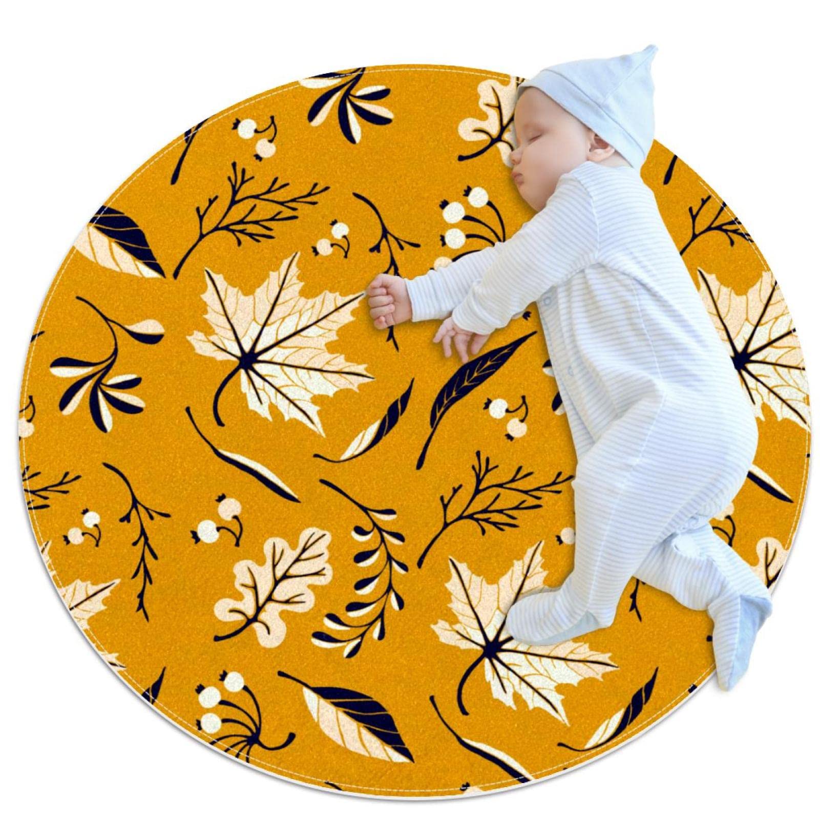 Tapis rond anti-glisse feuilles d'érable 100cm moelleux à haute densité de fibres