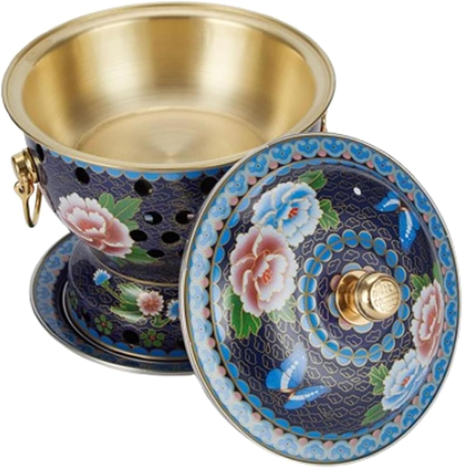 Cloisonne Copper Hot Pot Single Serving Beijing Style Alcohol Fuel Hot Pot，Old-Fashioned Cloisonne Alcohol Pot ，for Hiking Home Camping Picnics,G ﻿(E)