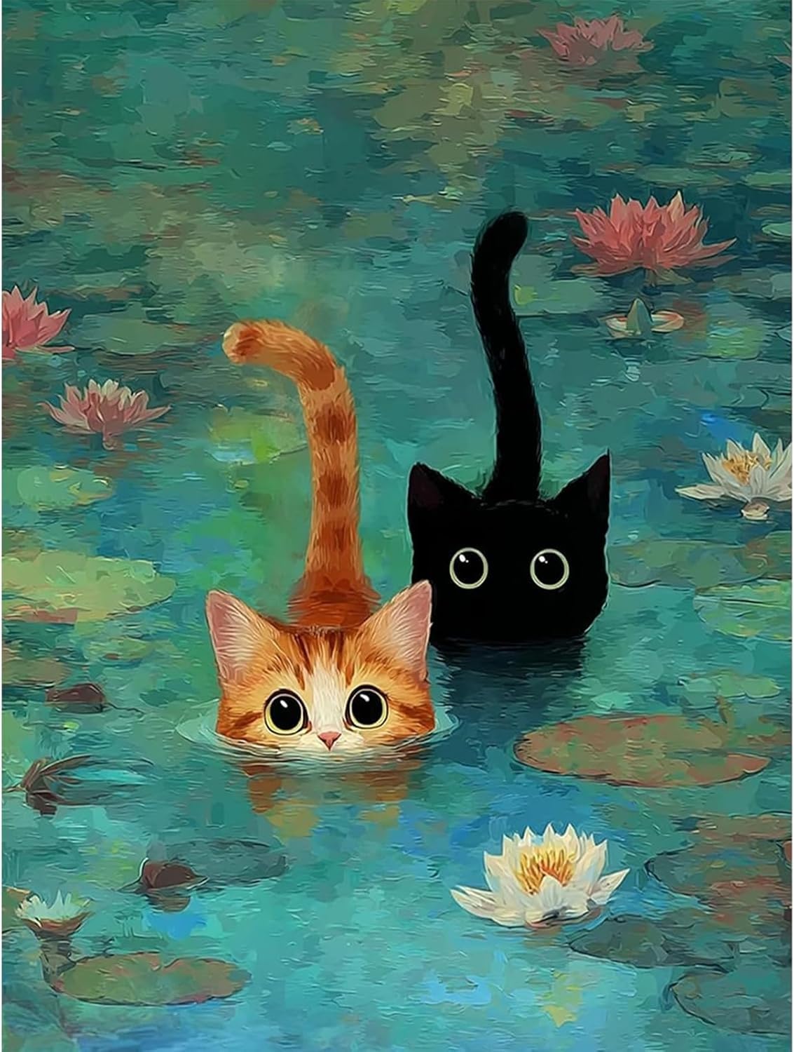 HKLIOPU Diamond Art Kits Adults,Monet Style cat 5D Diamond Painting Kits,Full Drill Gem Art Kits DIY Kids and Crafts Home Decor 12x16inch — image 1