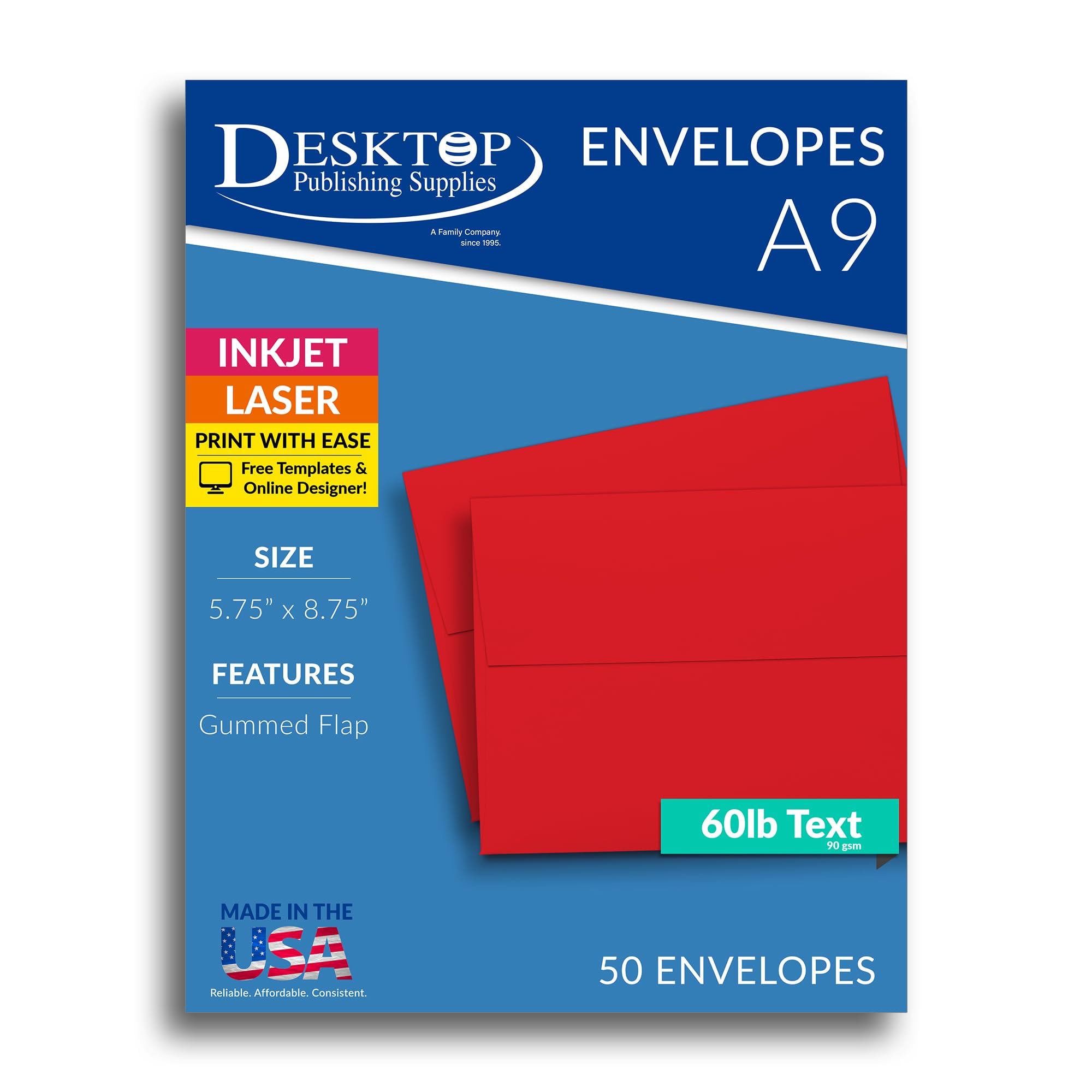Red A9 Envelopes - 50 Envelope Pack - 5 3/4" x 8 3/4" Size