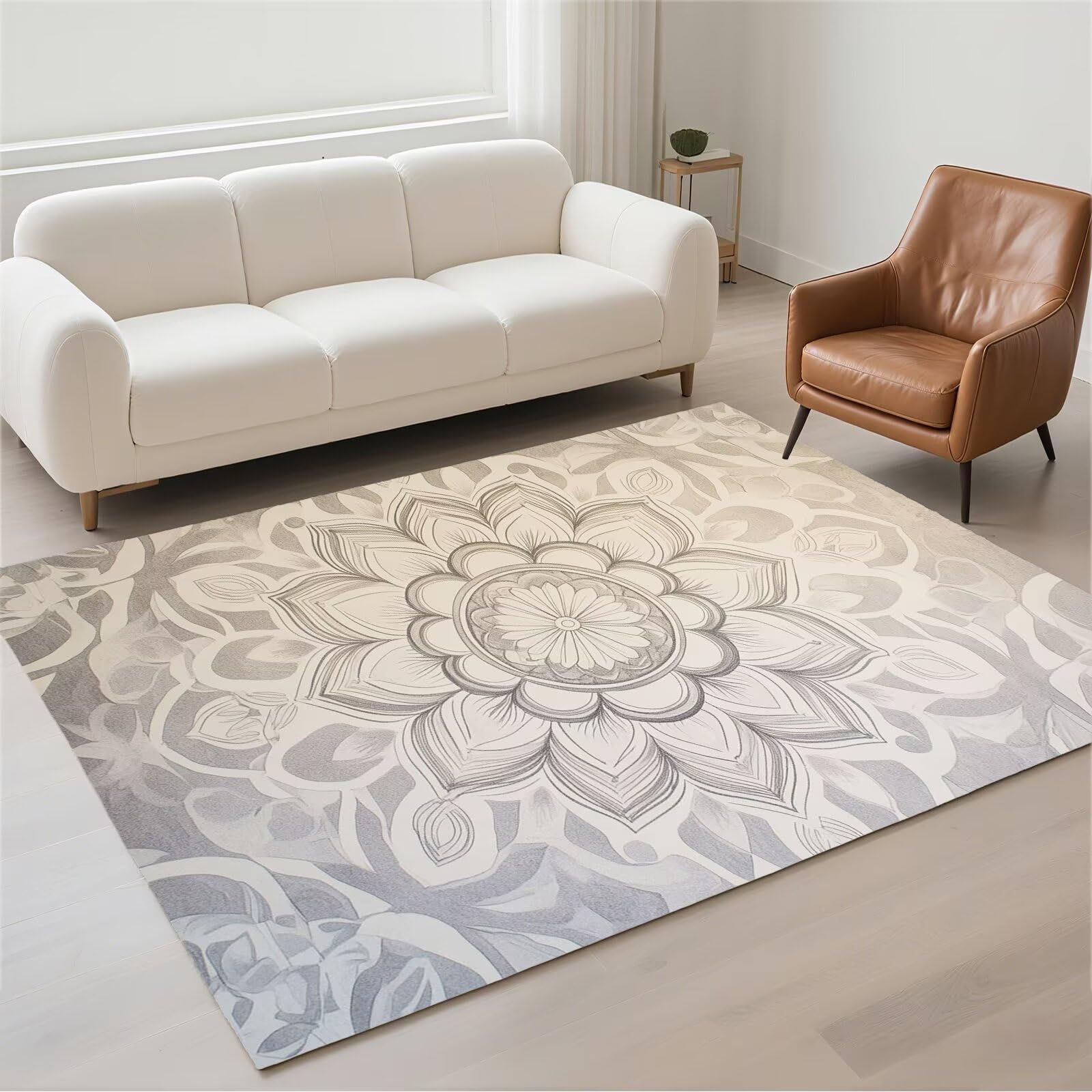 Tapis de salon crème 120x180 cm rectangulaire et moderne à pile bouclée