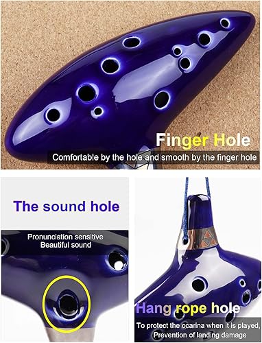 Miniatura 7 de Mr.Power 12 hoyos Ocarina Alto C Flauta Occarina Taps Blue CeramicClay stl Orcarina Inspirado en el Tiempo con Bolsa y Libro de Canciones, Regalo