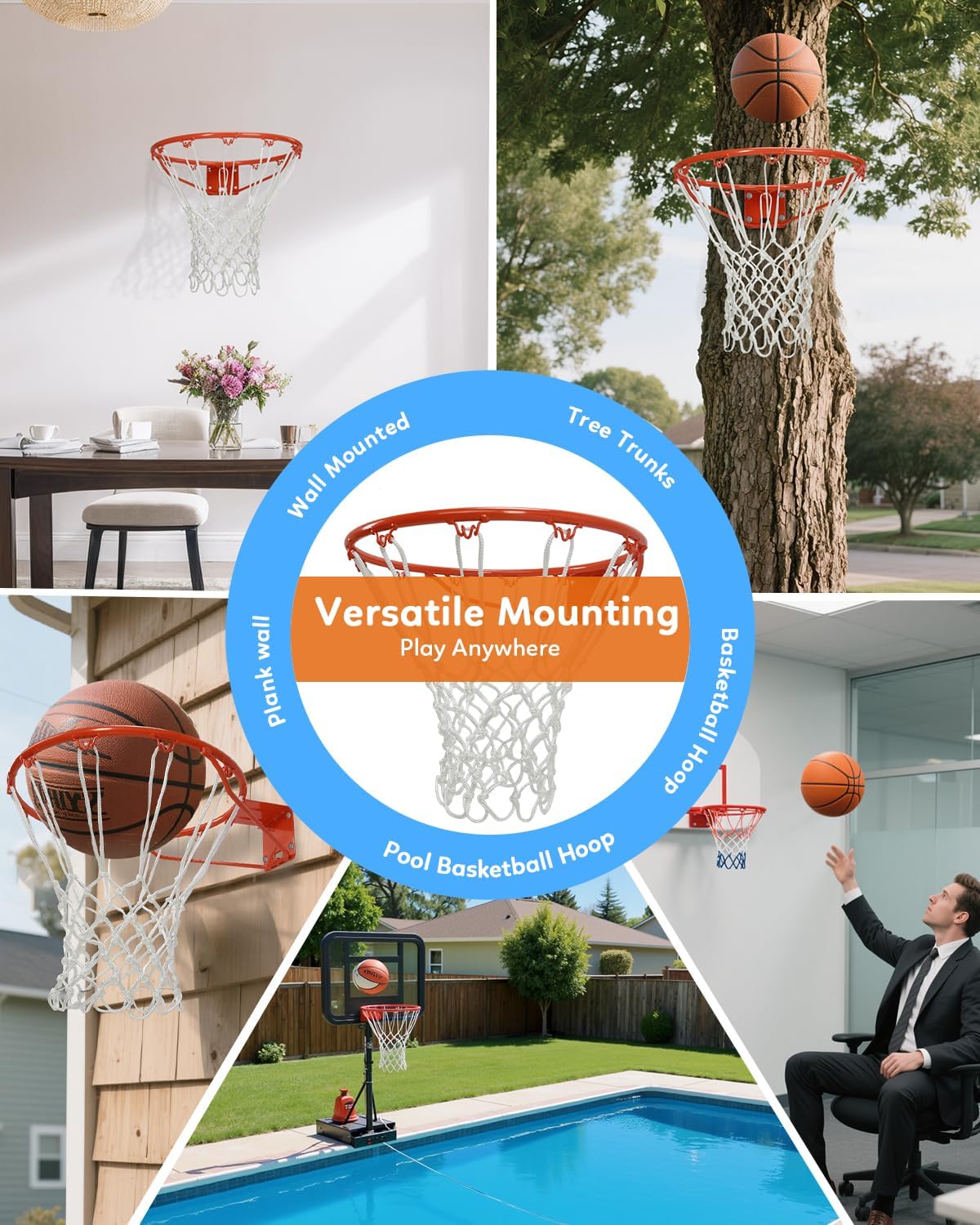 Heavy Duty Replacement Basketball Rim - 18" Solid Steel with Heavy-Duty Net, Pro-Grade Basketball Hoop Rim, Wall-Mount & Hoop Replacement, Double Spring Basketball Hoop Rim & Complete Installation Kit