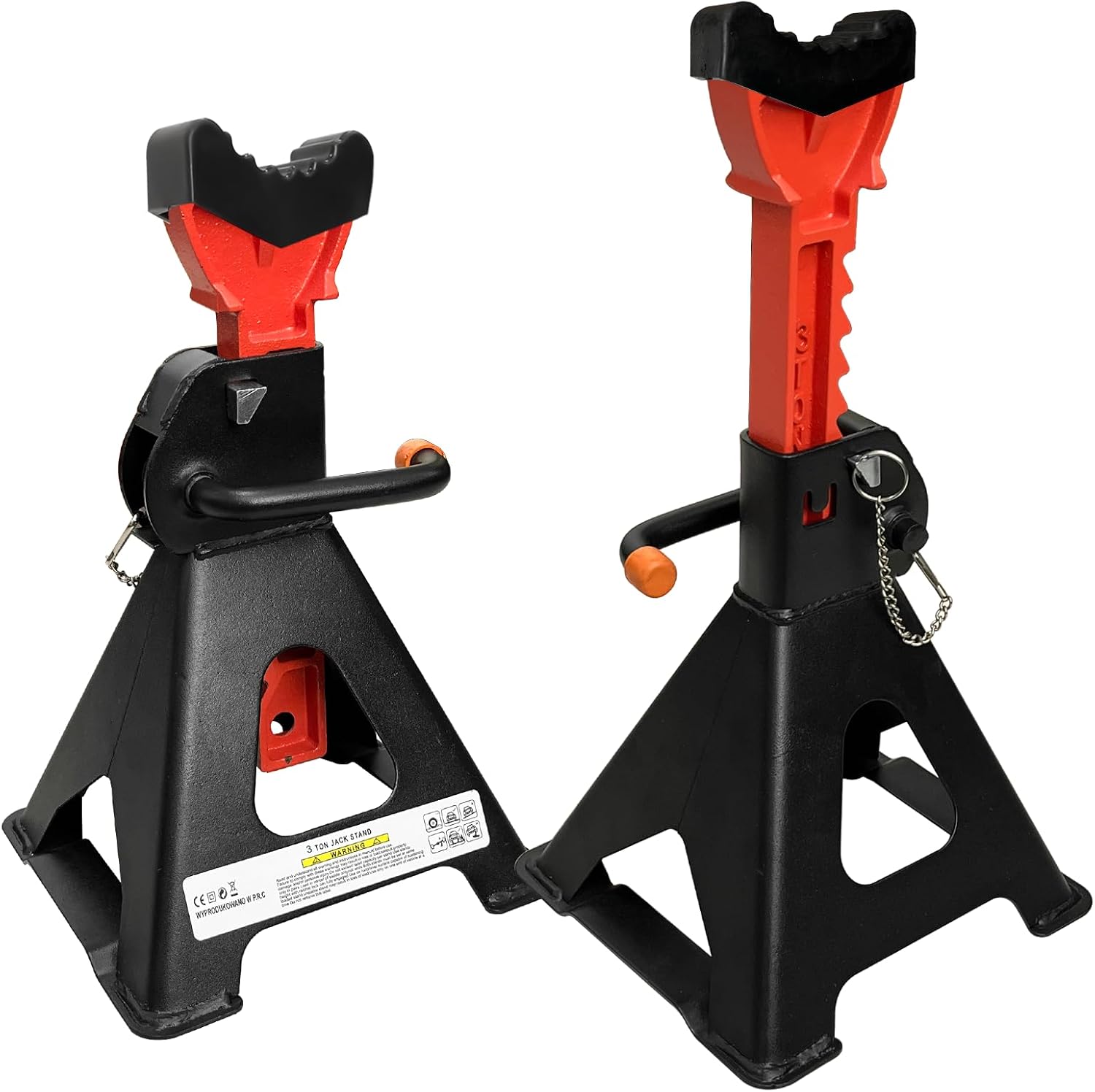 Upgraded 3 Ton Jack Stands (6,600 LBs) with 2 Crossbars for Enhanced Safety & Stability, Heavy Duty Jack Stands 11.61" to 16.34" Adjustable with Rubber Pads for Trucks, SUV, ATV/UTV (1 Pair) 3 Ton Jack Stands with 2 Crossbars Black+Orange