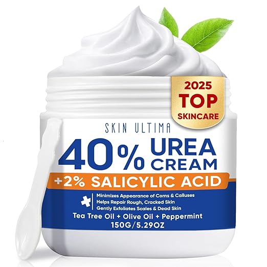 Urea Cream 40 Percent Plus 2% Salicylic Acid, 40% Urea Cream for Feet Maximum Strength, Foot Cream for Dry Cracked Feet, Heels, Knees, Hands & Elbows, Intensive Repair & Moisture, 5.29 oz