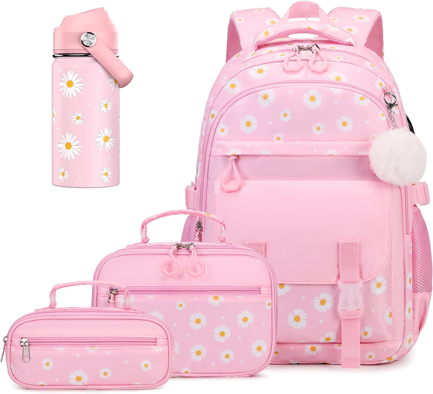 Scothen Girls Backpack with 14OZ Kids Water Bottle, 4PCS Kids School Backpack for Teen Girsl with Lunch Bag and Pencil Case, Girl Bookbag Schoolbag Set for Kindergarten Elementary Middle High School