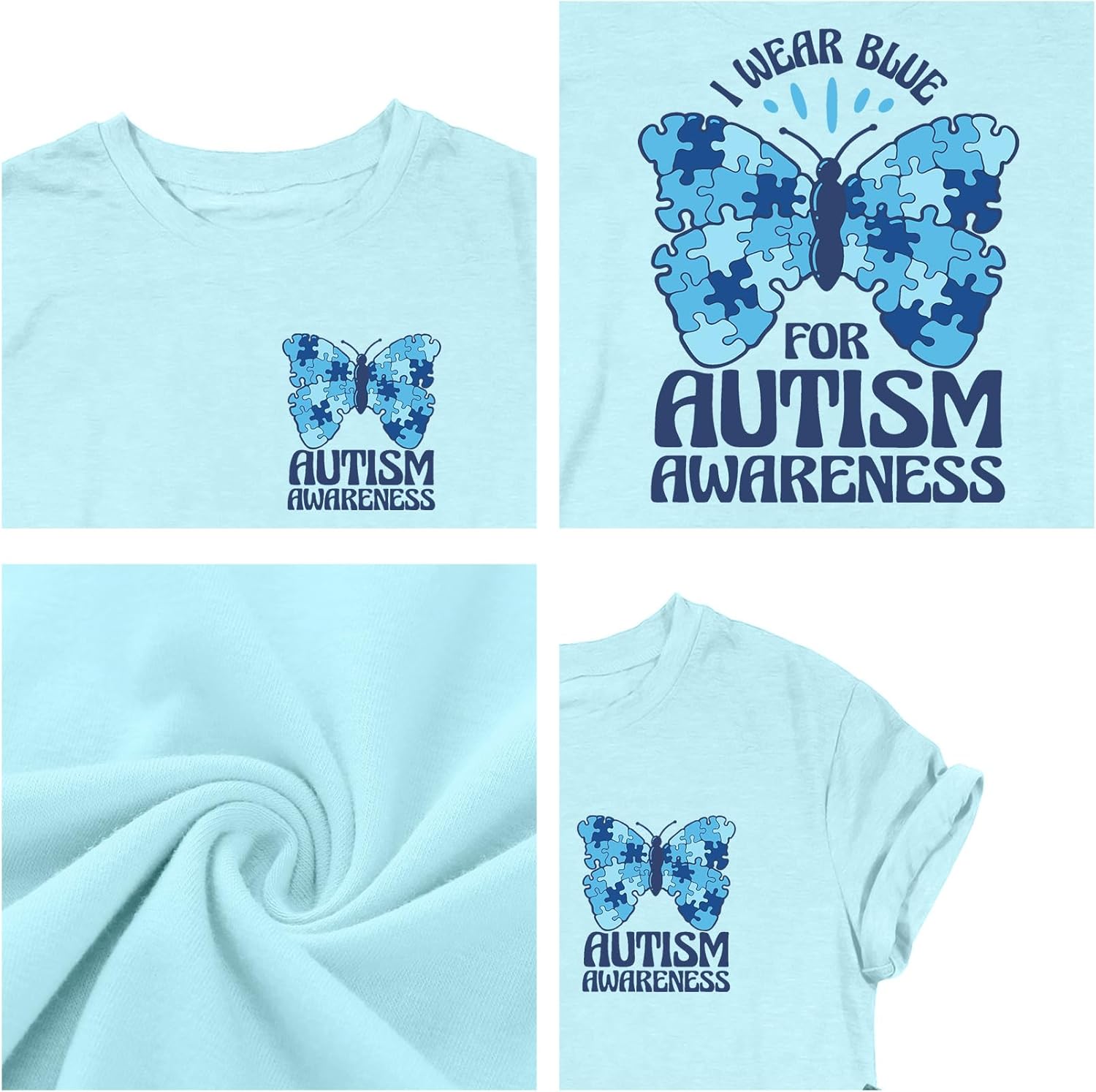 LAZYCHILD Autism Awareness Shirt for Women: Blue Autism Awareness Shirts We Wear Blue T-Shirt Puzzle Piece Tee Tops