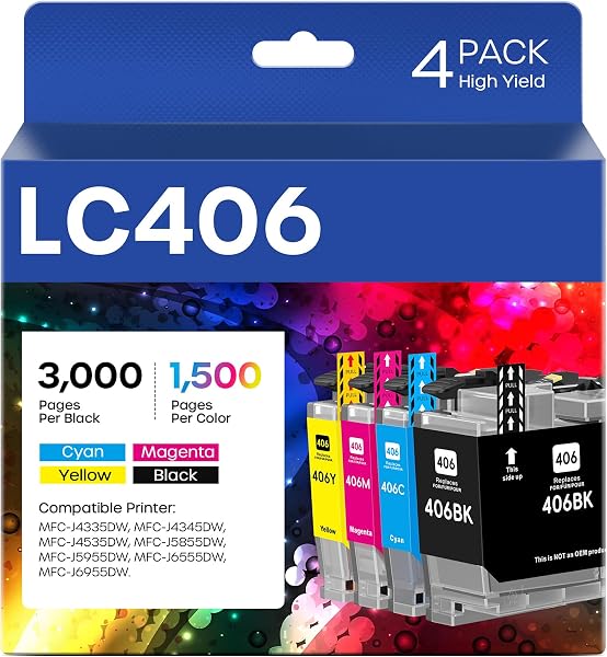 LC406 Ink Cartridges Compatible for Brother LC406 LC406XL LC 406 XL Work for Brother MFC-J4335DW MFC-J5855DW MFC-J4535DW