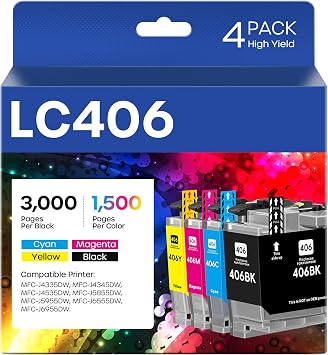 LC406 Ink Cartridges High Yield Replacement for Brother LC406 LC406XL