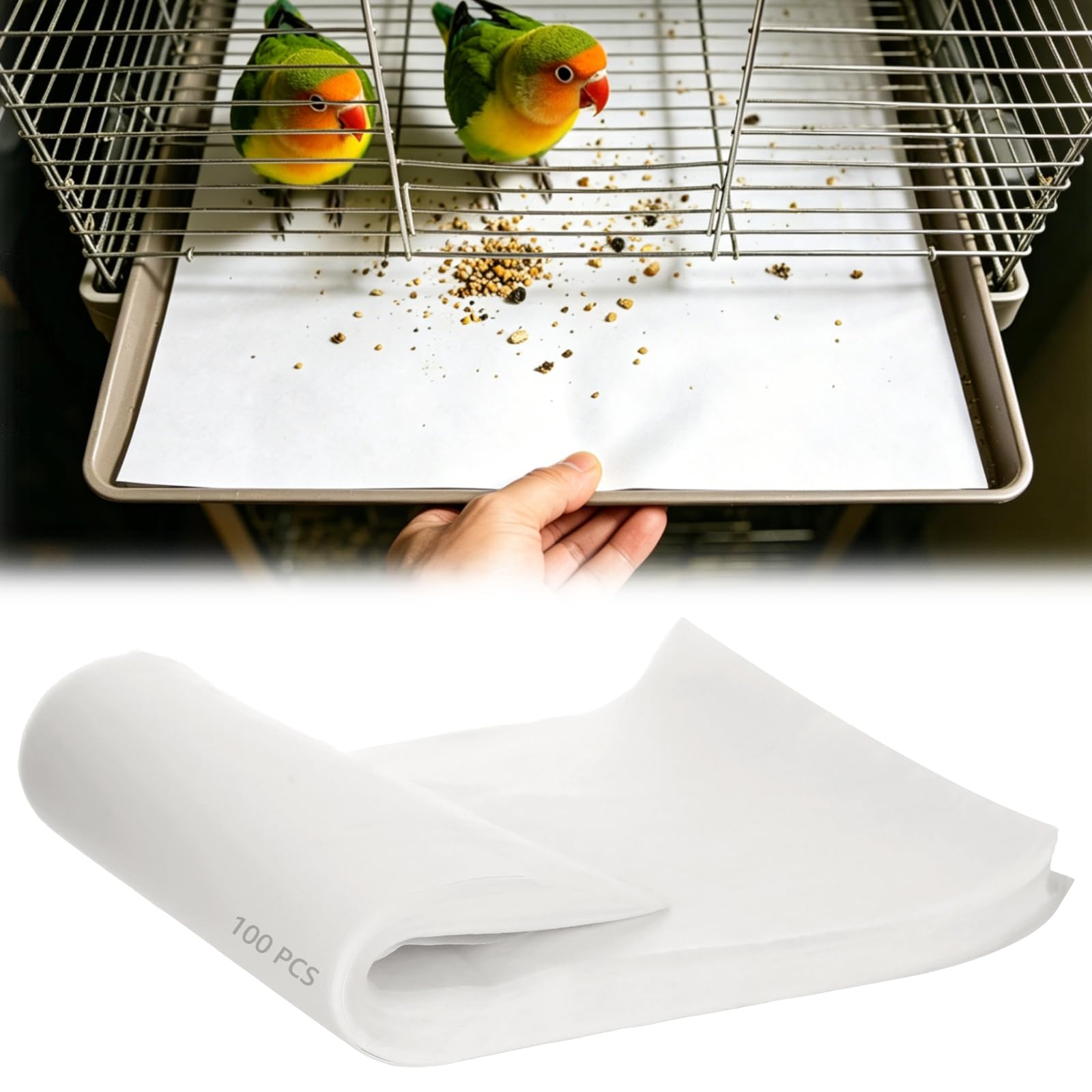 Skdqiee 100 Pcs Disposable Bird Cage Liner Papers, 11.8 x 19.7 in Precut Absorbent Non-Woven Cage Paper Sheets for Parrots, Thickened Leak-proof Mat Cushion for Pet Bird Trays, White