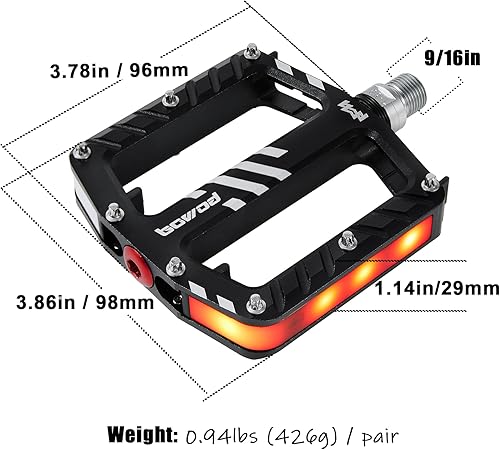 Miniatura 6 de Pedales de bicicleta con luces LED, 5 modos, toque de encendidoapagado, recargable por USB, impermeable, pedales planos de aluminio CNC para