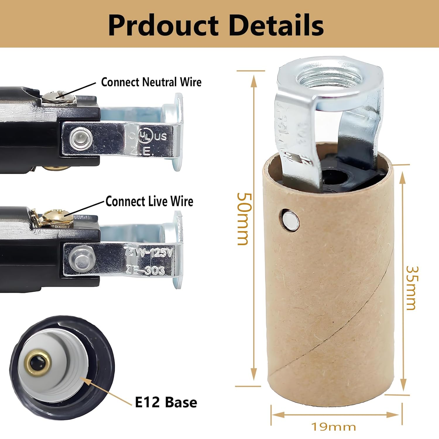 E12 Light Socket Extension Cord,Candelabra Base Lamp Holder with Wire and Switch (1-Pack)