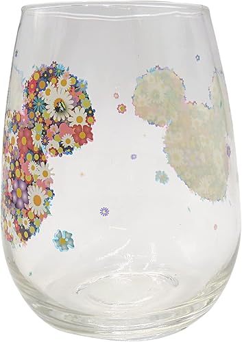 Miniatura 6 de Jerry Leigh Vasos para beber sin tallo con diseño floral multicolor de Mickey Mouse, recuerdo de Disney, vaso para adultos, 14.5 onzas, paquete de