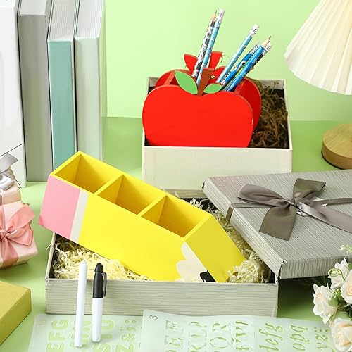 Miniatura 4 de Kisston 6 piezas de regalo para profesores de regreso a la escuela, con forma de lápiz de madera, organizador de soporte en forma de manzana, regalo