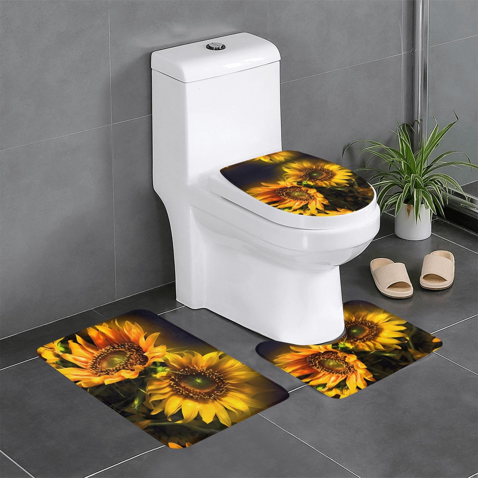 Alfombras de baño suaves contra suelo frío juego de 3 piezas de girasol 24x16"