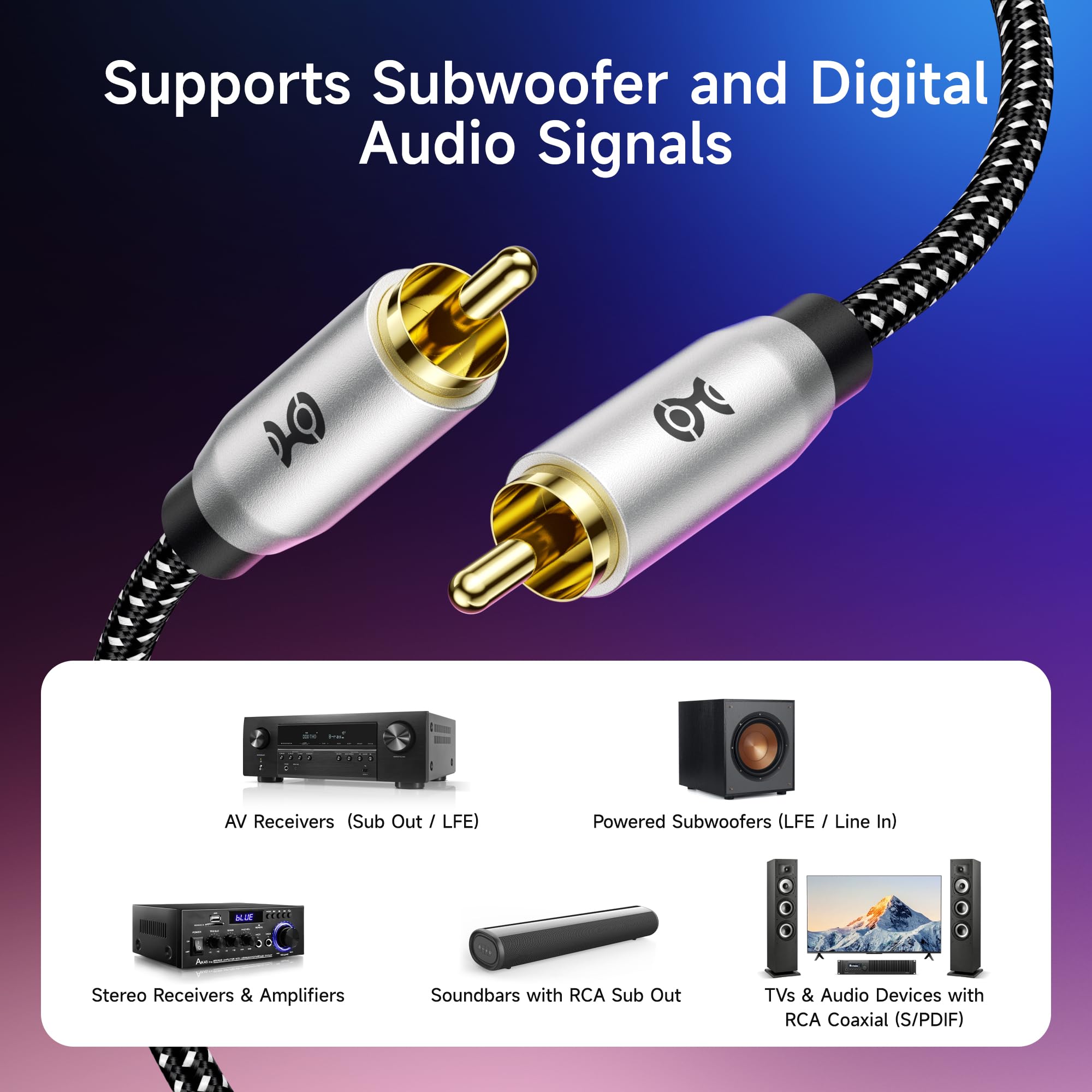 Amazon.com: Cable Matters Braided 2-Pack Shielded Subwoofer Cable