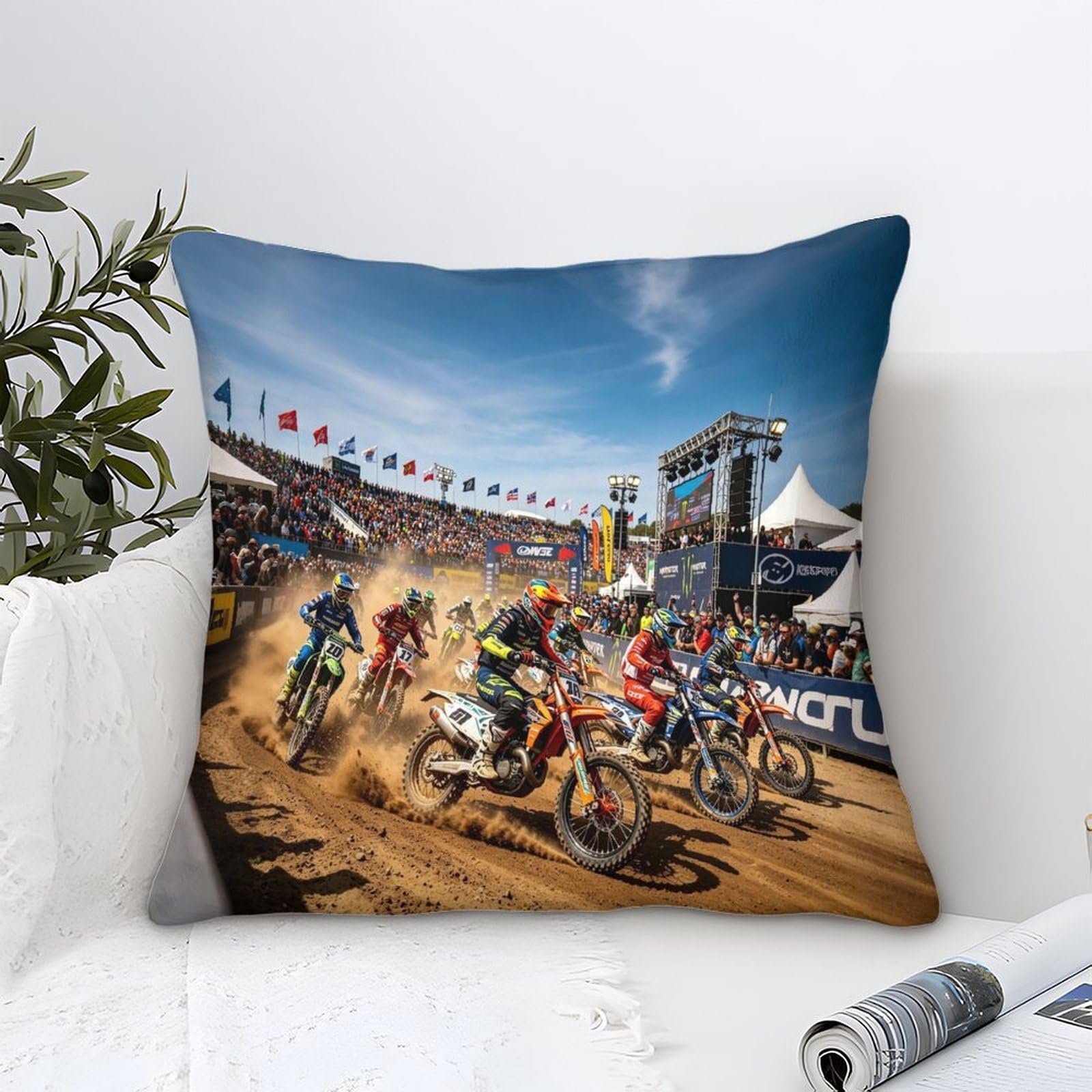 DAFUfbw Dirt Bike Cushion Cover 40x40cm, Motorcycle Race Throw Pillow Case Decor for Home Livingroom Couch Bedroom Sofa Decorate